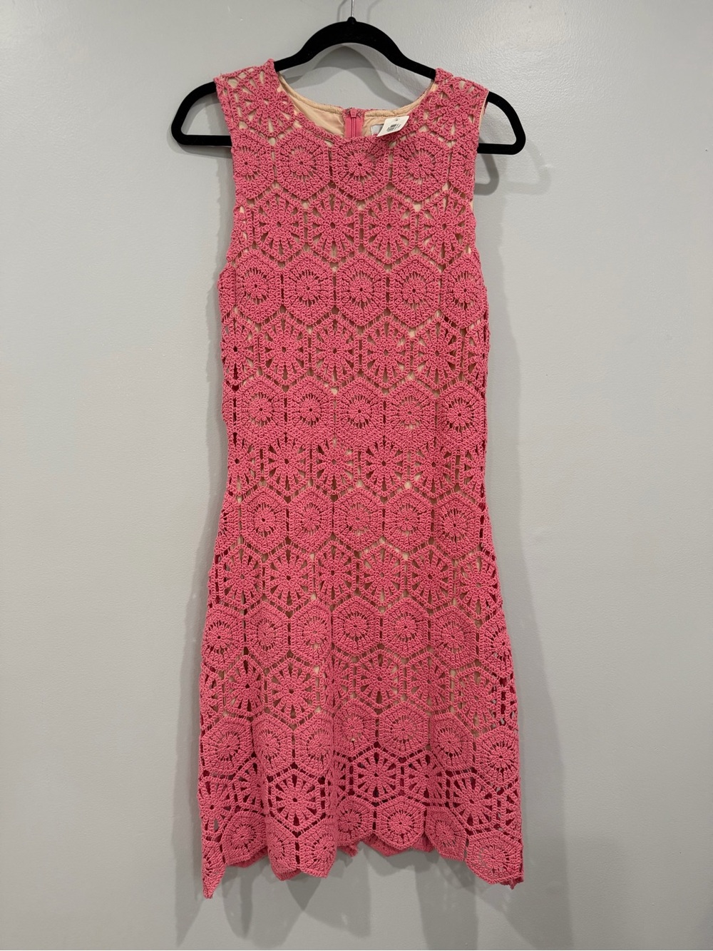 Adelyn Rae Pink Sleeveless Crochet Midi Summer Beach Wedding Dress Womens 6 8 M